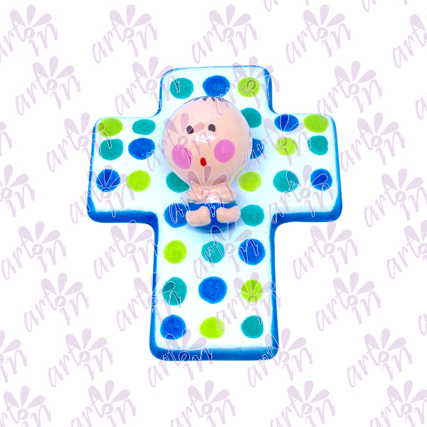 Cruz mini bebé azul 8x6.5 cm