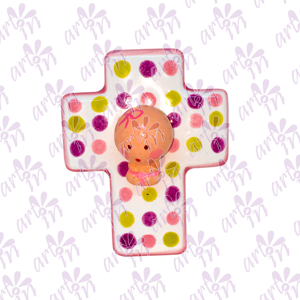 Cruz mini bebé rosa 8x6.5 cm